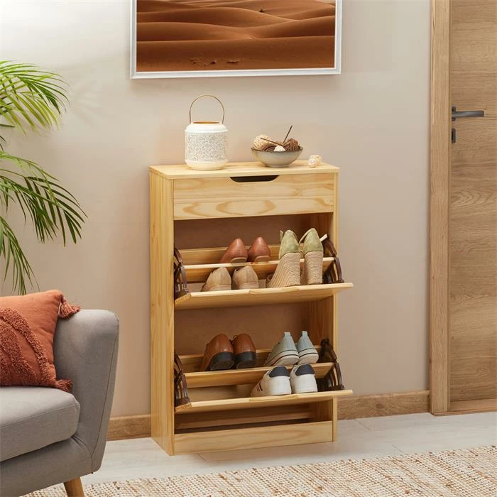 IDIMEX Schuhkipper BASIL Mit 2 Kipper Und In Natur, Kiefer Massiv 2 IDIMEX Schuhkipper BASIL Mit 2 Kipper Und In Natur, Kiefer Massiv – Bild 2