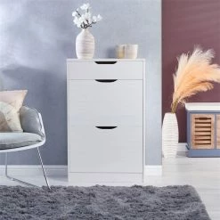 IDIMEX Schuhkipper BASIL Mit 2 Kipper Und 1 Schublade In Weiß, Kiefer Massiv -Günstiges Schränke Geschäft 84007 A0 2N