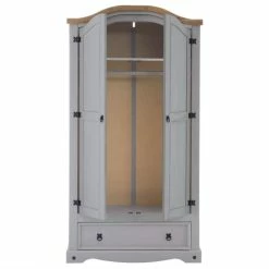 CARO-Möbel Kleiderschrank RAMON Im Mexiko Stil, Kiefer Massiv, Grau/natur -Günstiges Schränke Geschäft 93083 3 N