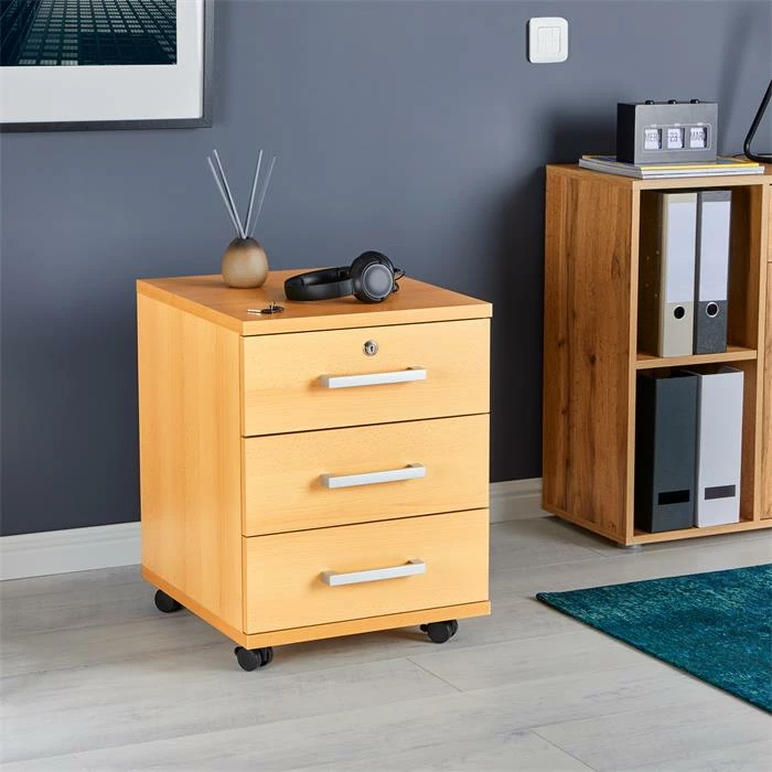 CARO-Möbel Rollcontainer VANCOUVER In Buchefarben Mit 3 Schubladen 2 CARO-Möbel Rollcontainer VANCOUVER In Buchefarben Mit 3 Schubladen – Bild 2