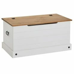 CARO-Möbel Aufbewahrungstruhe CAMPO Im Mexiko Stil, Kiefer Massiv In Weiß/braun