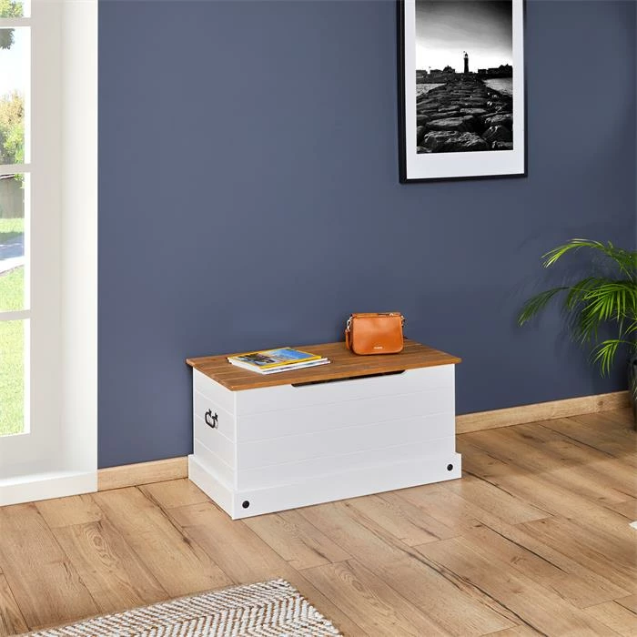 CARO-Möbel Aufbewahrungstruhe CAMPO Im Mexiko Stil, Kiefer Massiv In Weiß/braun 2 CARO-Möbel Aufbewahrungstruhe CAMPO Im Mexiko Stil, Kiefer Massiv In Weiß/braun – Bild 2