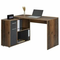 CARO-Möbel Eckschreibtisch LENA Mit Regal In Old Style/Beton Dunkel