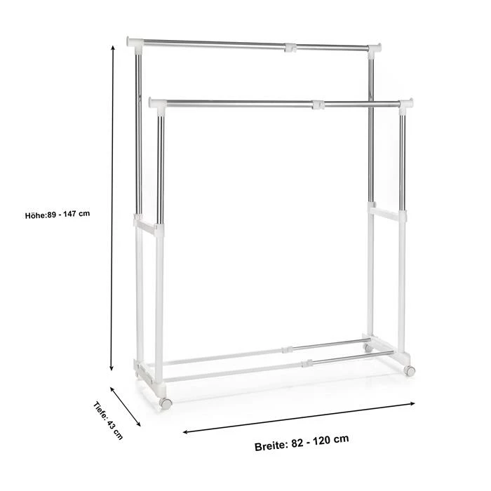 CARO-Möbel Garderobenwagen CASA In Weiß, 2 Kleiderstangen 4 CARO-Möbel Garderobenwagen CASA In Weiß, 2 Kleiderstangen – Bild 4