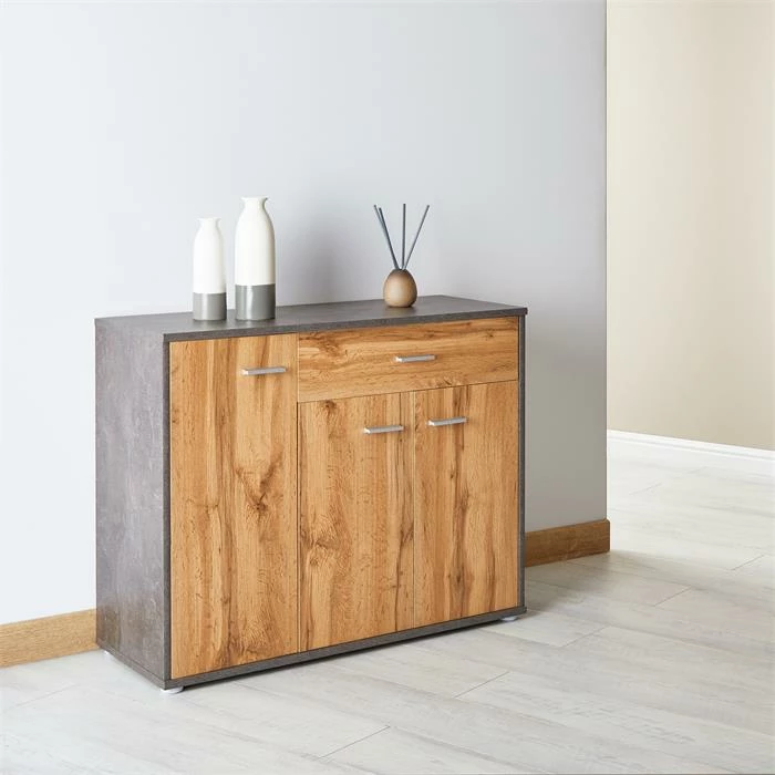 CARO-Möbel Schuhschrank DEUSTO In Beton Dunkel/Wotan Eiche 2 CARO-Möbel Schuhschrank DEUSTO In Beton Dunkel/Wotan Eiche – Bild 2