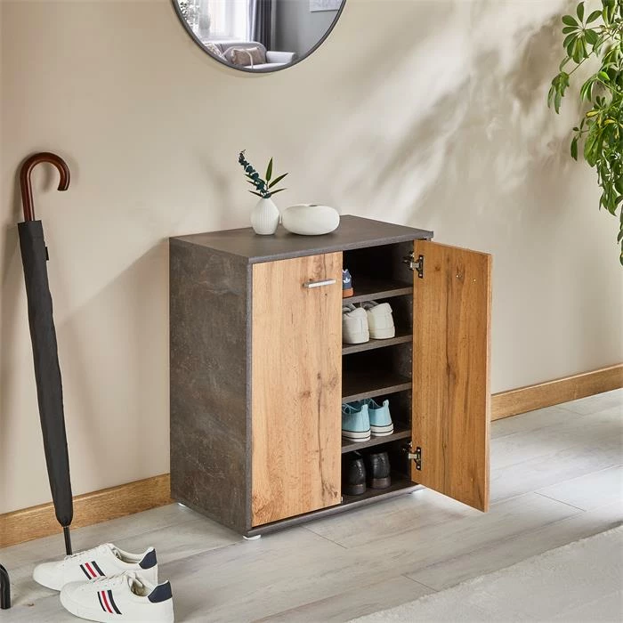 CARO-Möbel Schuhschrank LENNIS 2 Türen In Beton Dunkel/Wotan Eiche 2 CARO-Möbel Schuhschrank LENNIS 2 Türen In Beton Dunkel/Wotan Eiche – Bild 2