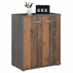 CARO-Möbel Schuhschrank LENNIS 2 Türen In Old Style/Beton Dunkel